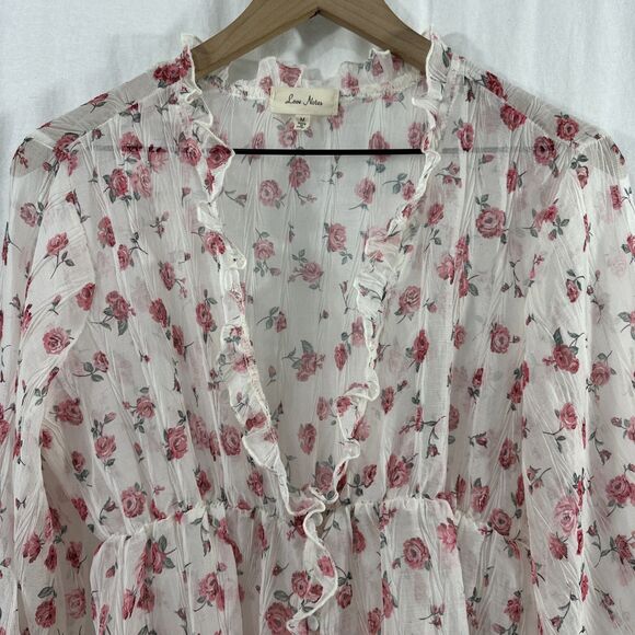 Love Notes Sheer Floral Romantic Button Front Ruffle Top Womens Size M Coquette - Picture 4 of 11